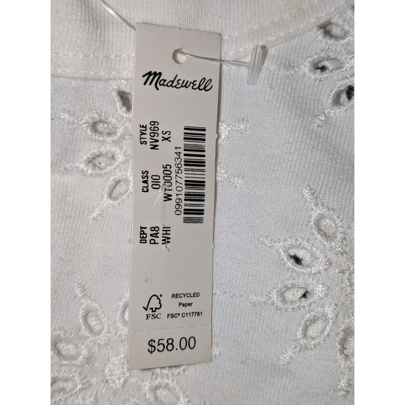 Madewell XS Eyelet Embroidered Boxy Crop Top Short Sleeve White Casual NWT $58 - Picture 9 of 11